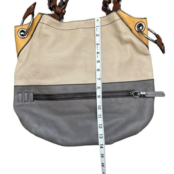 Oryany Color Block Pebble Leather Hobo Bag Boho Beige‎ Grey Silver Hardwear - Picture 14 of 14